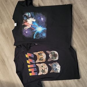 (2) Men's Small CAT KISS LAZER Themed T-shirts